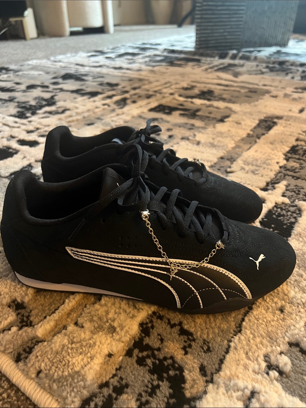 Puma Black Suede Low-Top Sneakers with White Formstrip